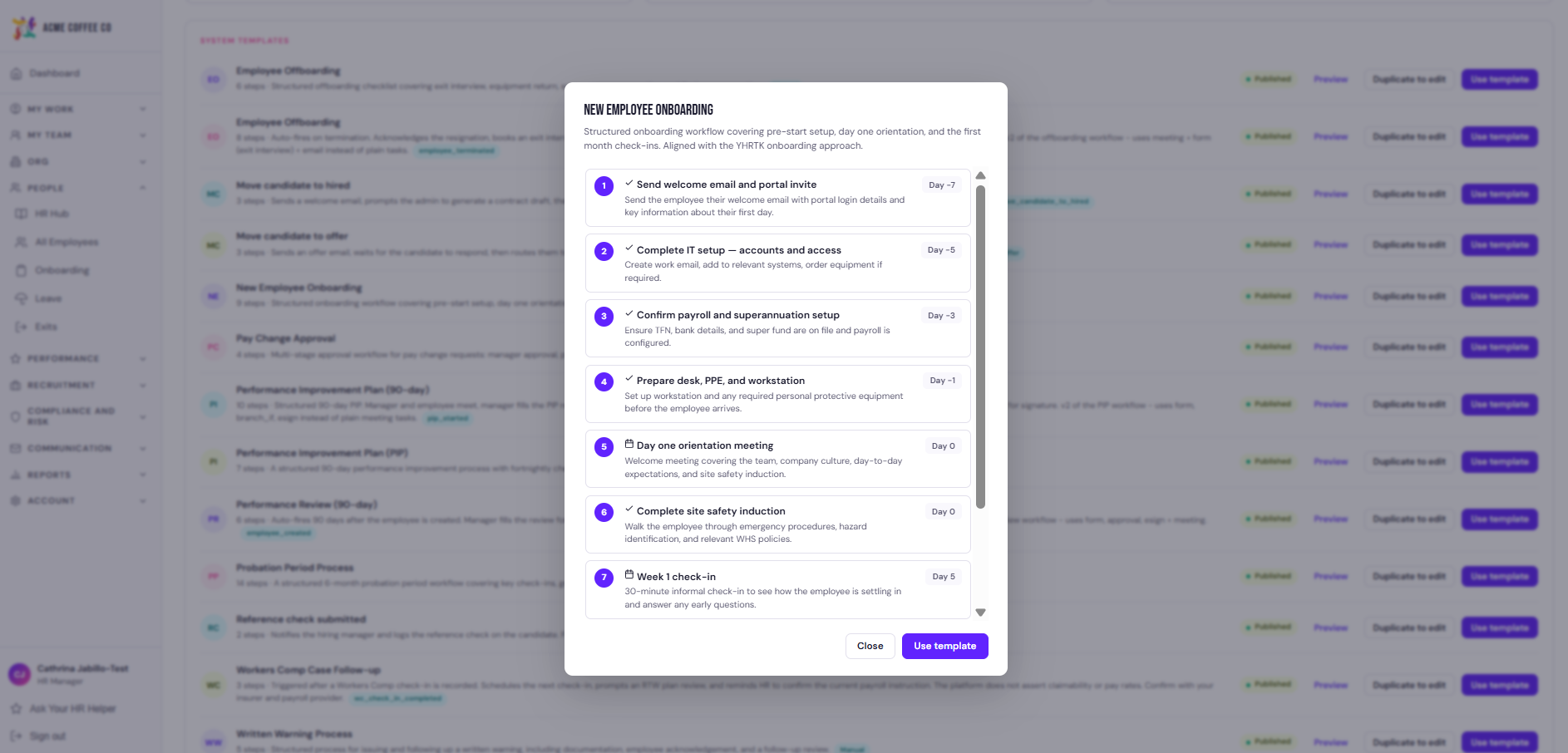 Workflow builder, vertical timeline of steps